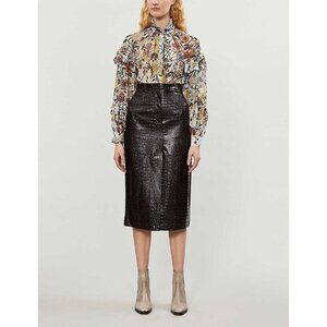 TOPSHOP Pencil Skirt Croc Embossed Vinyl Faux Leather dark Brown SZ 6 NEW